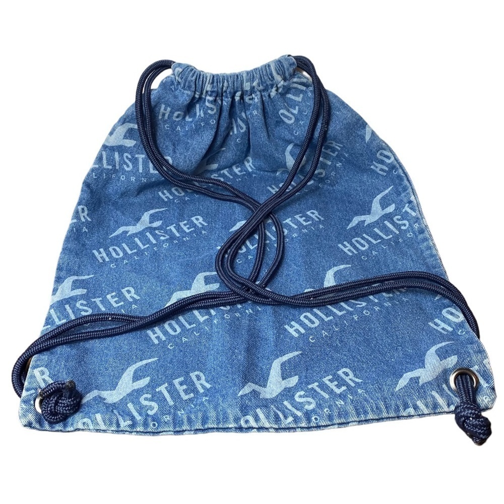 Y2K Style Hollister Bag Drawstring Denim Jean Backpack with‎ Logo